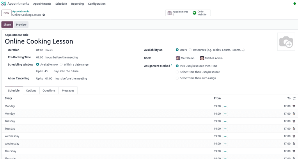 odoo18 Choose TimeSlots